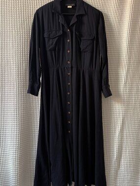 Cynthia Howie for Maggy Boutique vintage navy blue women's maxi shirtdress L/XL